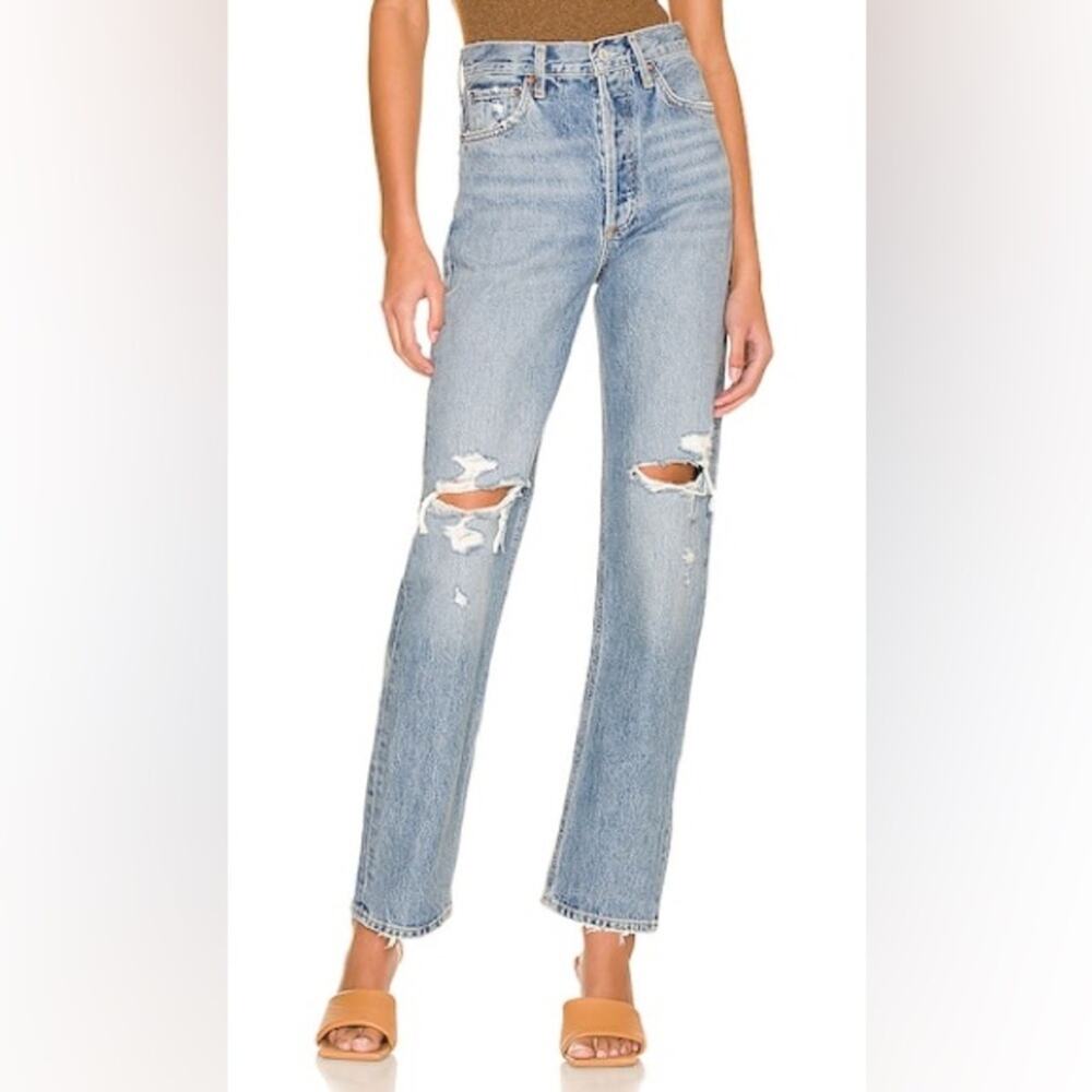 Agolde 90’s Pinch Waist Jeans Rule Wash Distressed High Rise Button Fly Size 25